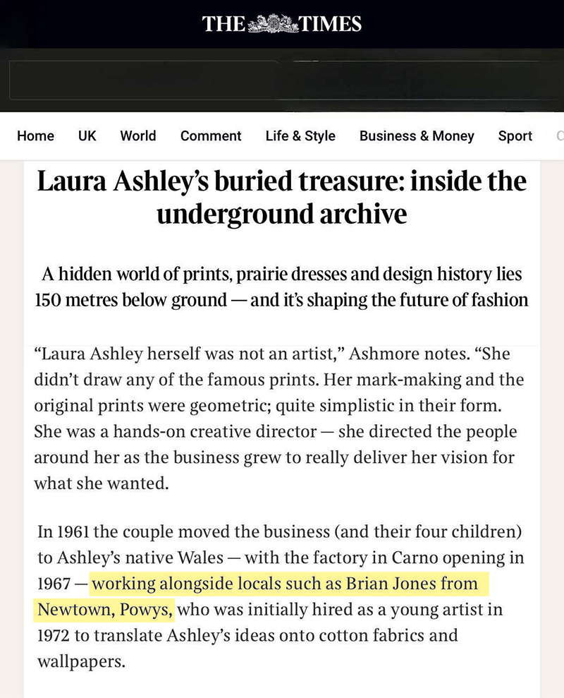 Article of Laura Ashley featured in The Times